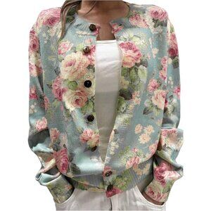 Women's Floral Print Button Down Cardigan Lightweight Cozy Fall Outfit